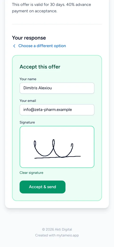 Accepting and signing an offer on a mobile phone